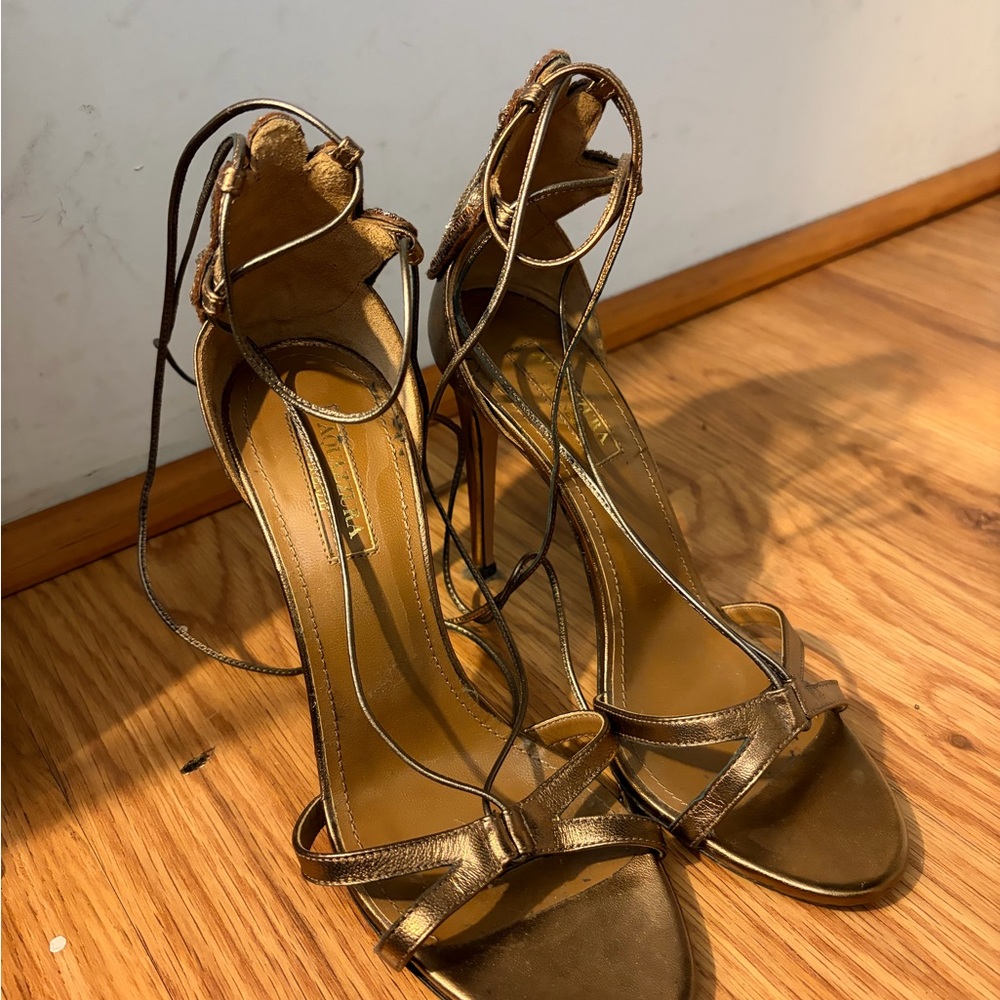 Aquazzura Metallic Gold Strappy Heels